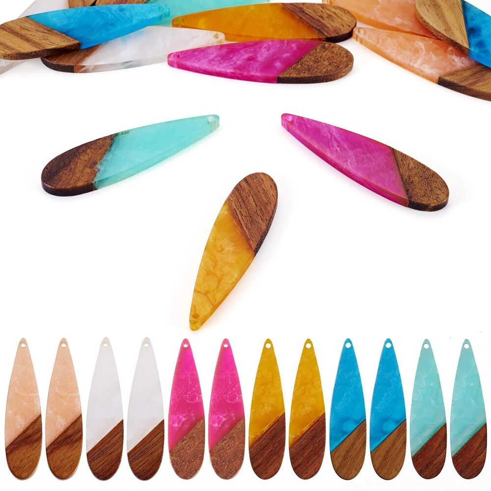 8680 12Pcs Resin Wood Earring Charms Earrings Jewelry Making, Two Tone